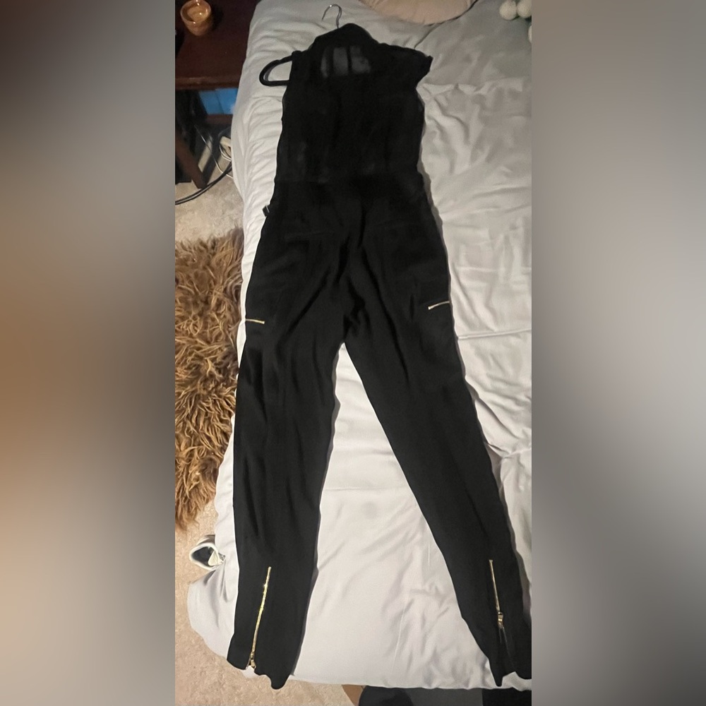 Jason Wu Black Sheer Utility Jumpsuit XS (US 2) Gold Zip Detail - Picture 4 of 16